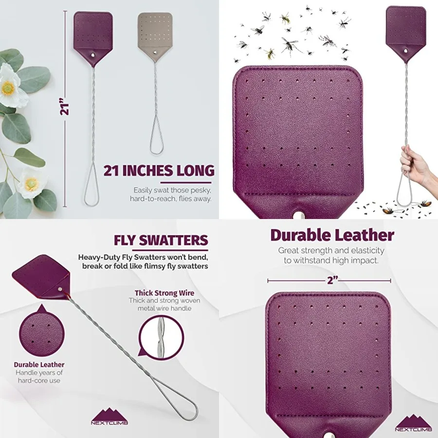 

Fly Swatter Heavy Duty Vegan Leather, 21" Thicker Extra Long Sturdy Metal Woven Wire Handle, Manual Large Flies Killer Swatters