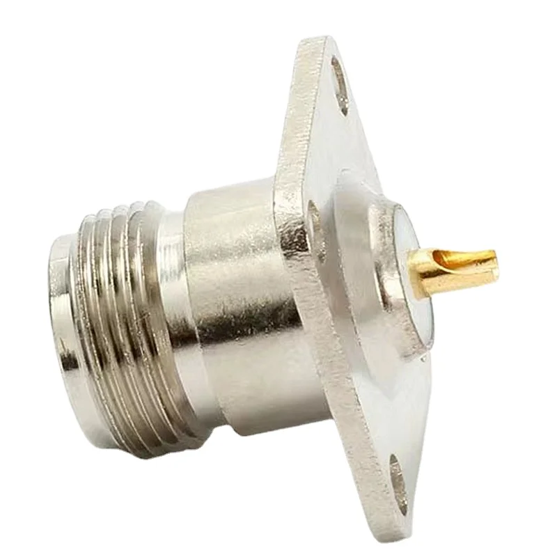 1Pcs N Type Connector L16 N Type Female Socket 4holes Flange Solder for Panel Chassis Socket Mount Coaxial Antenna Adapter Brass