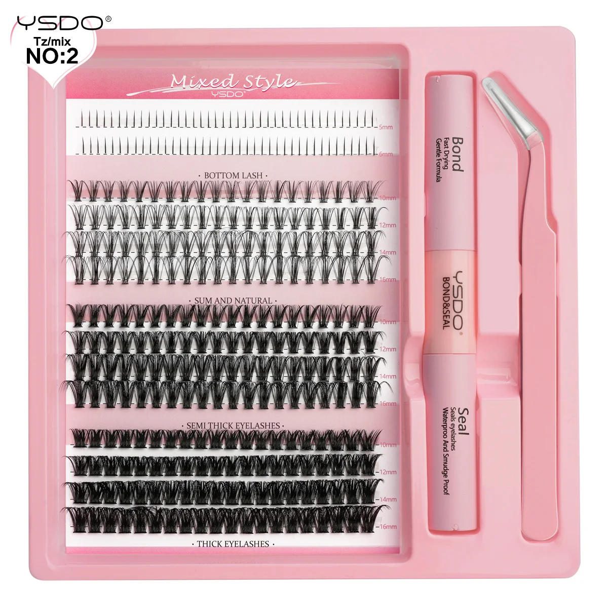 YSDO DIY Wimpernverlängerungsset 14/32P Einzelwimpern-Set Cluster D Curl 9-16mm Mix 30D-120D Wimperncluster mit Bindung und Dichtung – Detail 13
