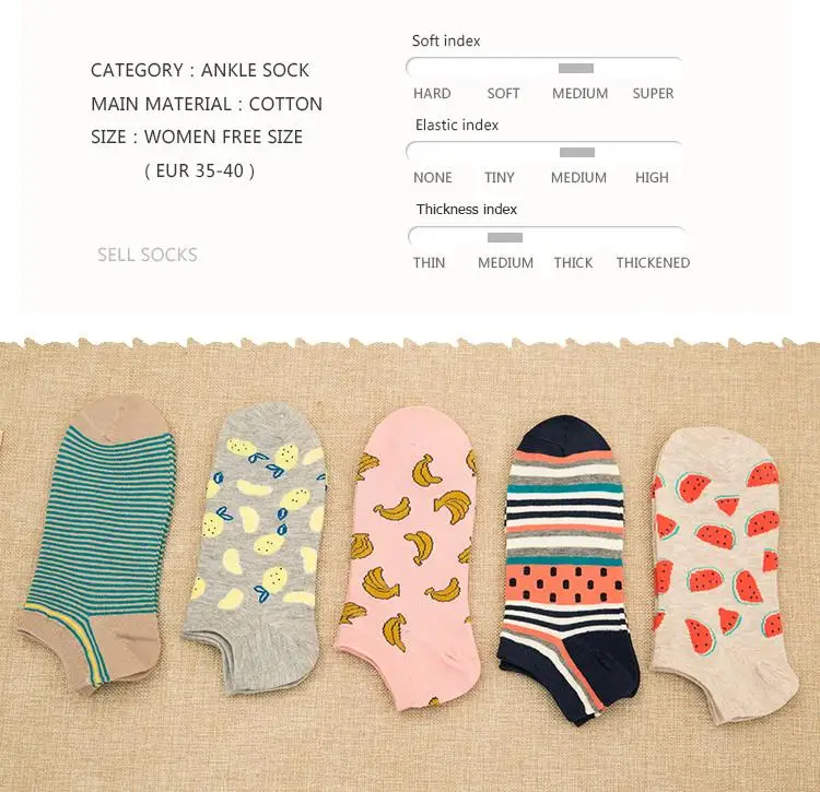 5 Paar Damen Ctue Fruits Banana Lässige Knöchel-Baumwollsocken EUR35-40 – Detail 1