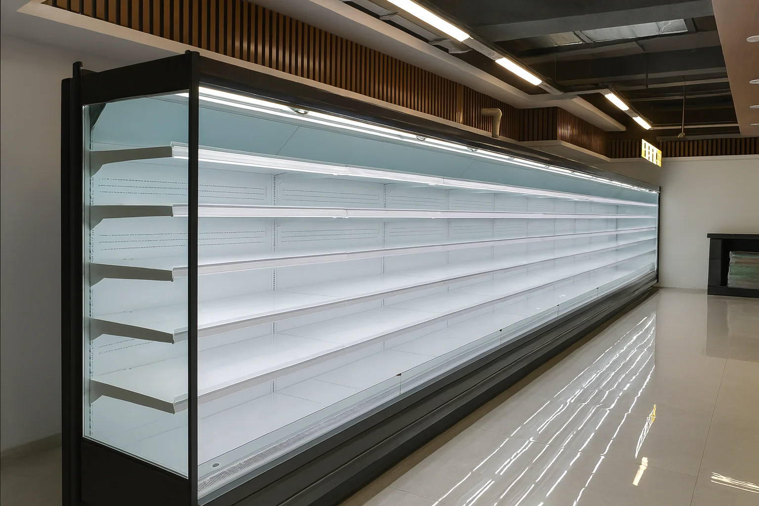 Commercial Supermarket Air Curtain Cabinet for Fresh-keeping Vegetable Fruit Beverage Display Refrigerated Display Equipment