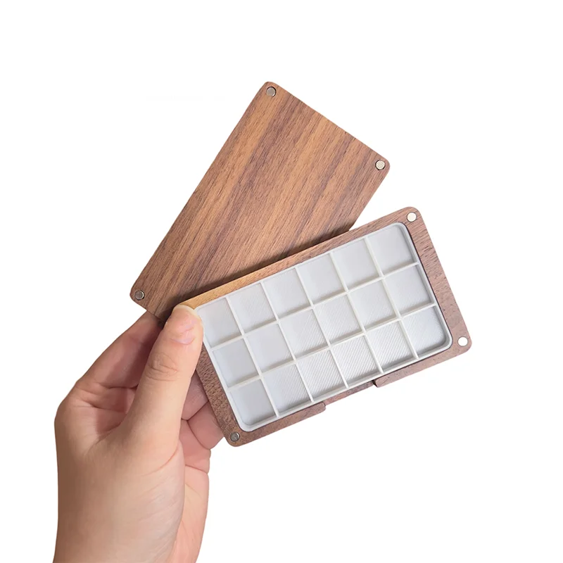 18/24 Grids Handmade Walnut Watercolor Acrylic Pigment Separate Packing Empty Box DIY Student Outdoor Watercolor Palette Box