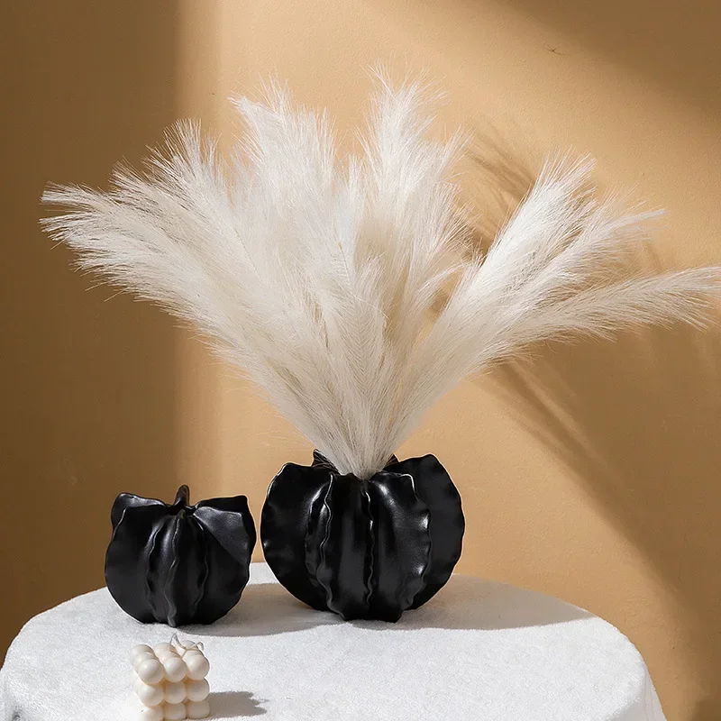 Plain Fired Ceramic Vase Petal Shape Geometric Irregularity Bud Flower Vase Ceramic Handicraft Home Decoration Accessories