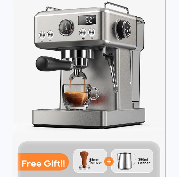 PSH10A-SL 1350W Semi-Automatic Coffee Maker-Cold/Hot Brew with 95°C Brewing, 135°C Steam, 58mm Powder Hammer, 20Bar Steam Blower