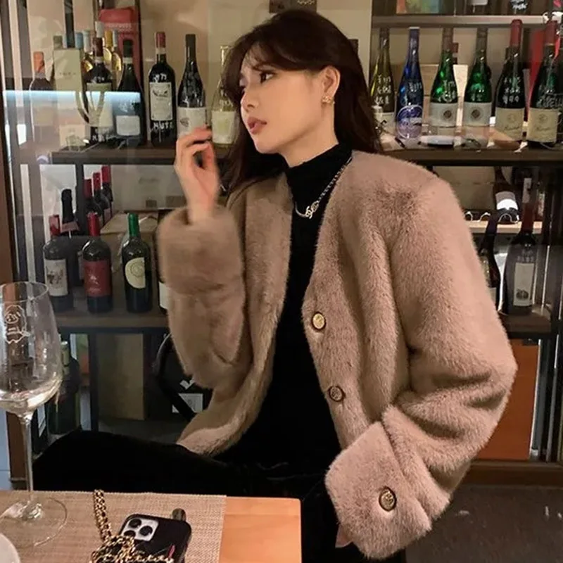 2024 Women Solid Color Mink Fur Coat Spring Autumn Female Long Sleeves Jacket Ladies Environmentally Friendly Furry Fur Outwear