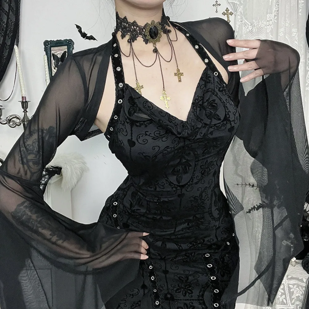 Dark-Style Batwing Sleeve Mesh Sunscreen Cover-Up - Versatile & Comfortable Top For Daily Sun Protection/Dark-Style Outfits