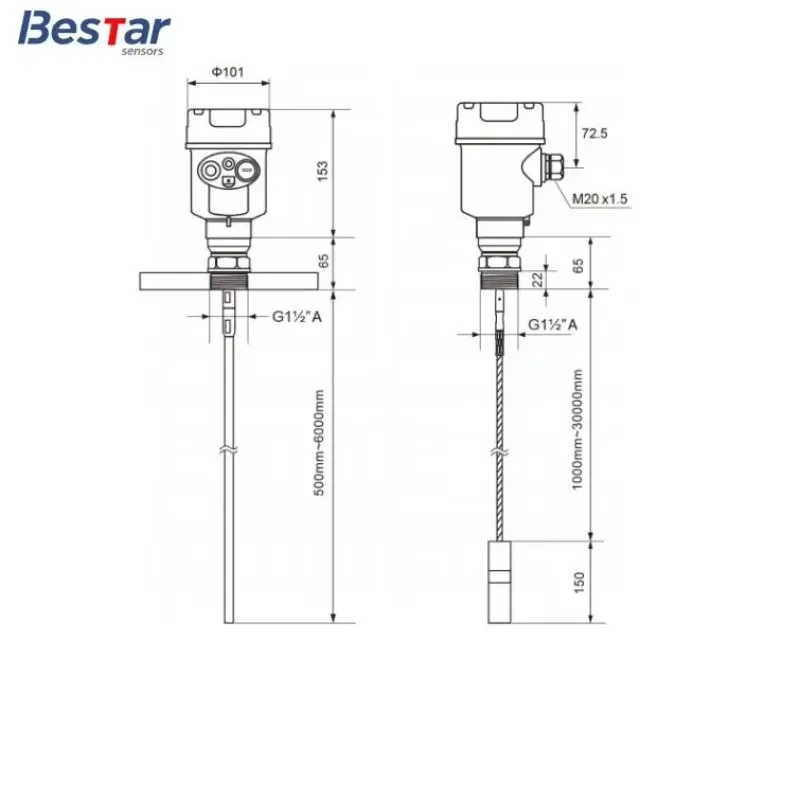 4-20mA 80GHz ±1mm Accuracy Guided Wave Level Detector Industrial Use for Silo Warehouse Fuel Oil Water Tank Level