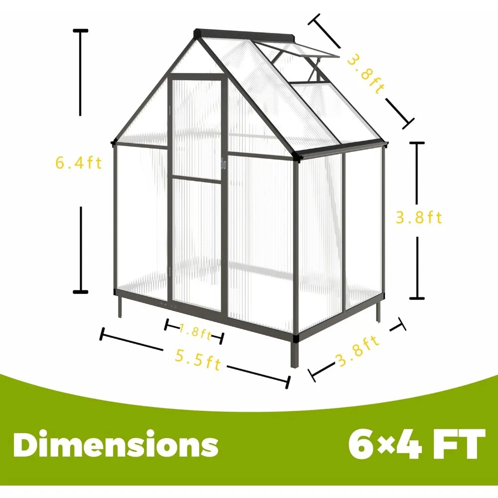 

6 X 4 FT Greenhouse for Outdoors,Aluminum Large Walk-in Greenhouse,Dark Gray