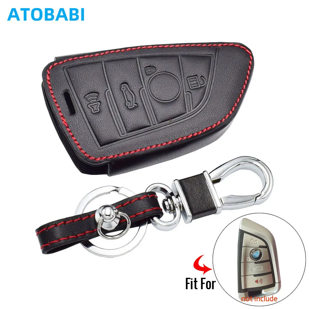 ATOBABI Leather Car Key Cover For BMW X1 X2 X3 X5 X6 2 5 6 GT 7 Series 4 Buttons Smart Keyless Entry Remote Fobs Protector Case