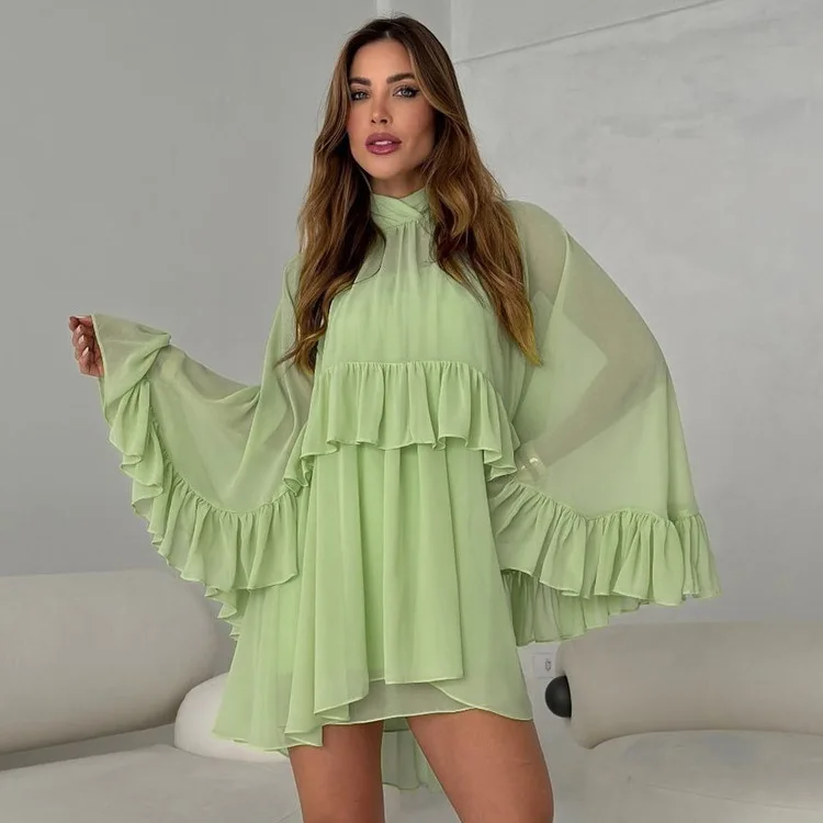 

Fashion Loose White 2 Piece Sets Women Outfit Elegant Strap Sleeveless Dress With Long Sleeve Ruffle Dresses Set