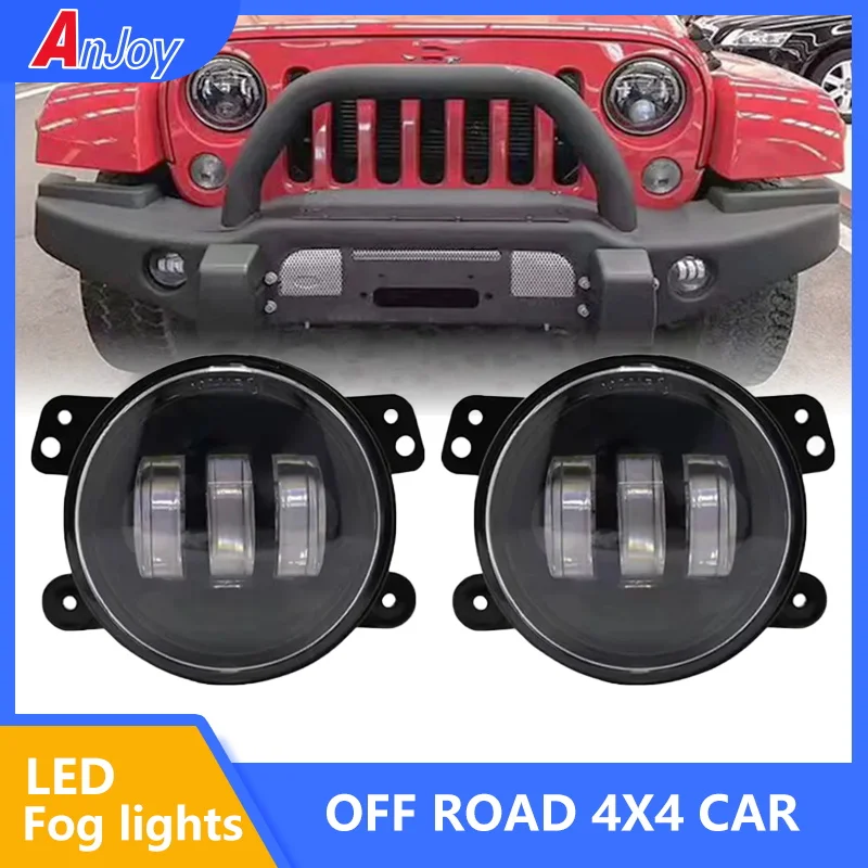 For Jeep Wrangler JK LJ TJ Dodge Journey Magnum ATV 30W 4 Inch LED Passing Fog Lights White DRL Amber Turn Signal Lamp