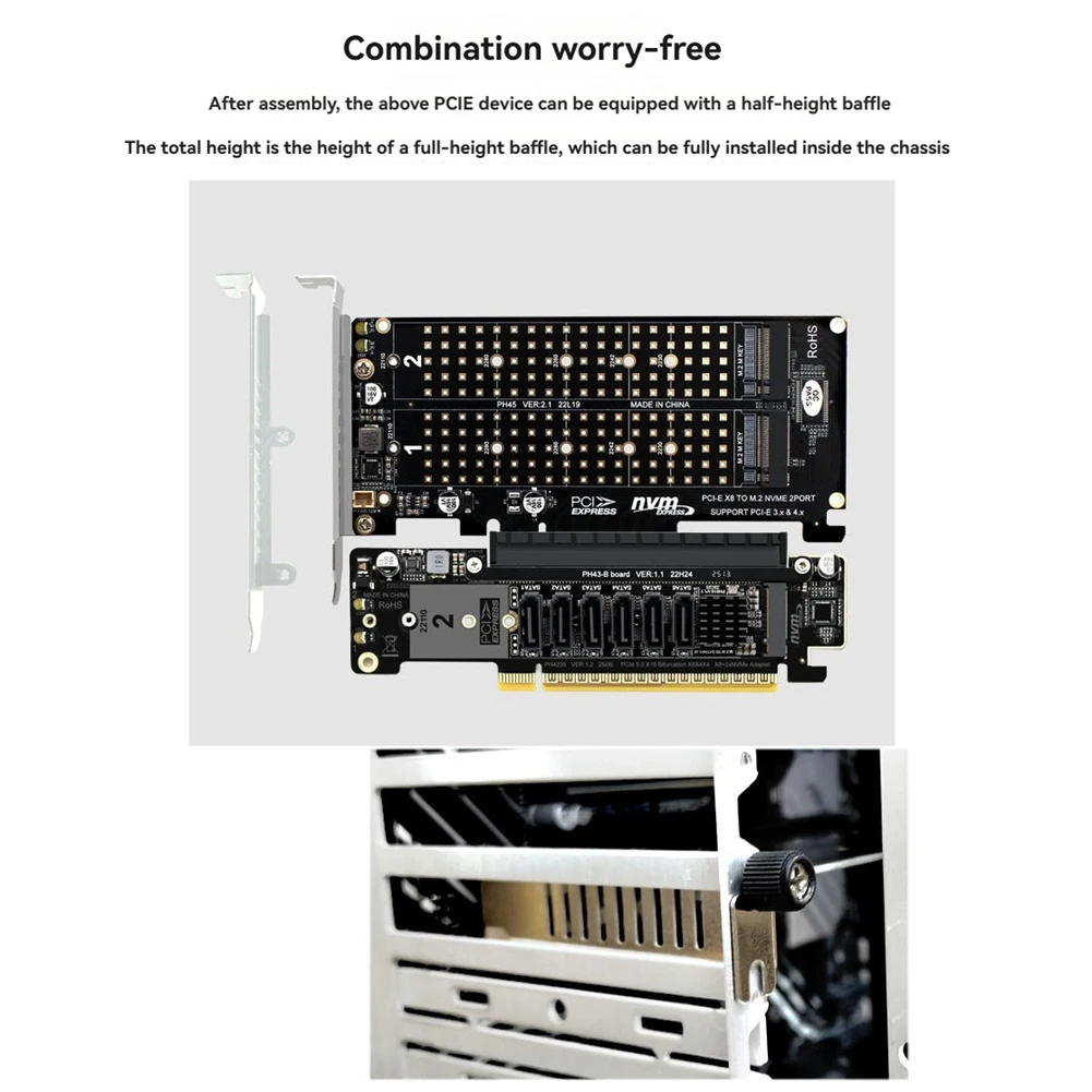 

PCIe X16 to X8+X4+X4 Split Expansion Adapter Card M.2 NVMEx2 Input Ports Splitter Card Support 2280/2260/2242/2230 SSD
