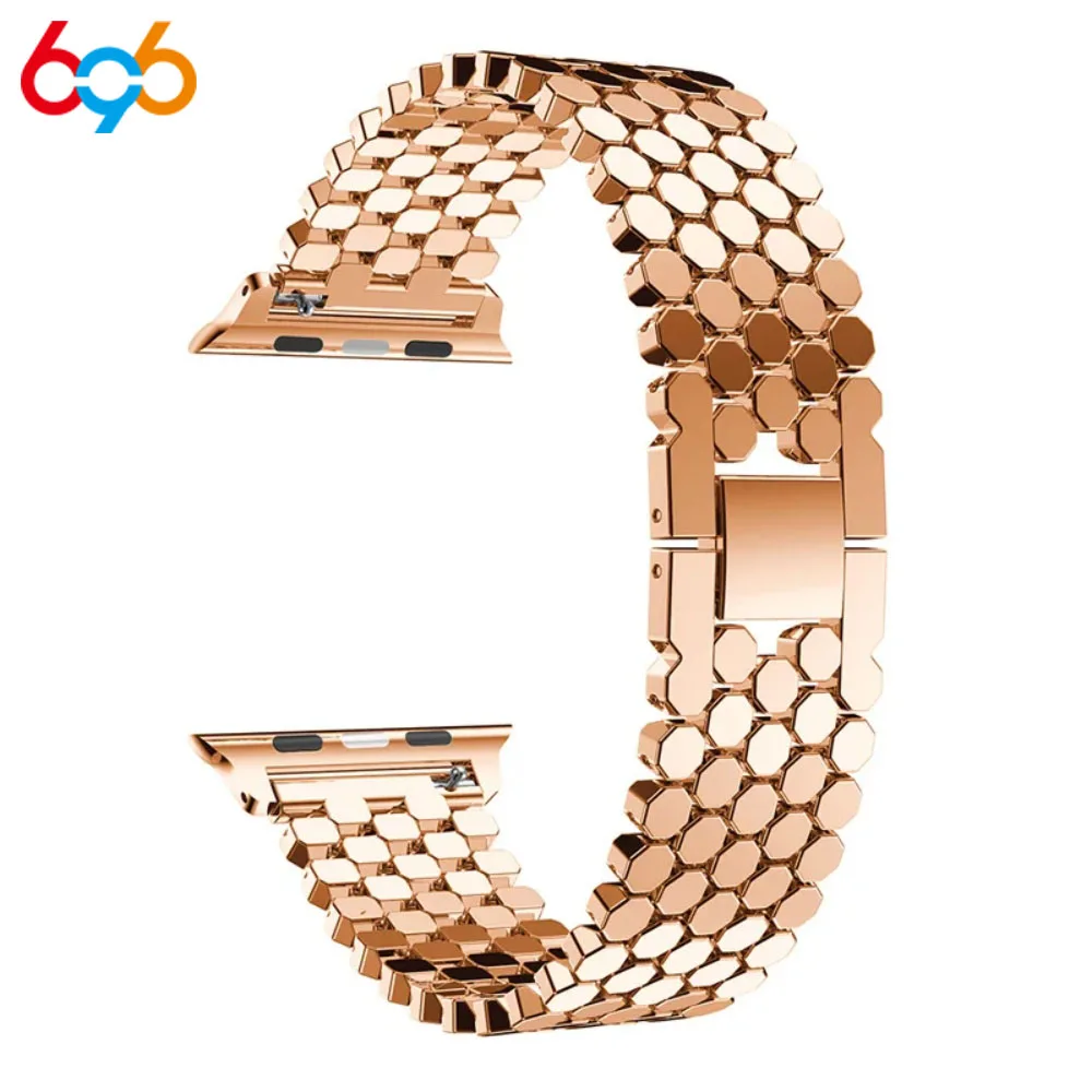 

Ремешки для браслетов 38, 40, 41, 42, 45, 46, 49 мм для IWatch Ultra 10, 9, 8, 7, 6, 5, 4, из нержавеющей стали с узором «рыбья чешуя», для женщин и мужчин