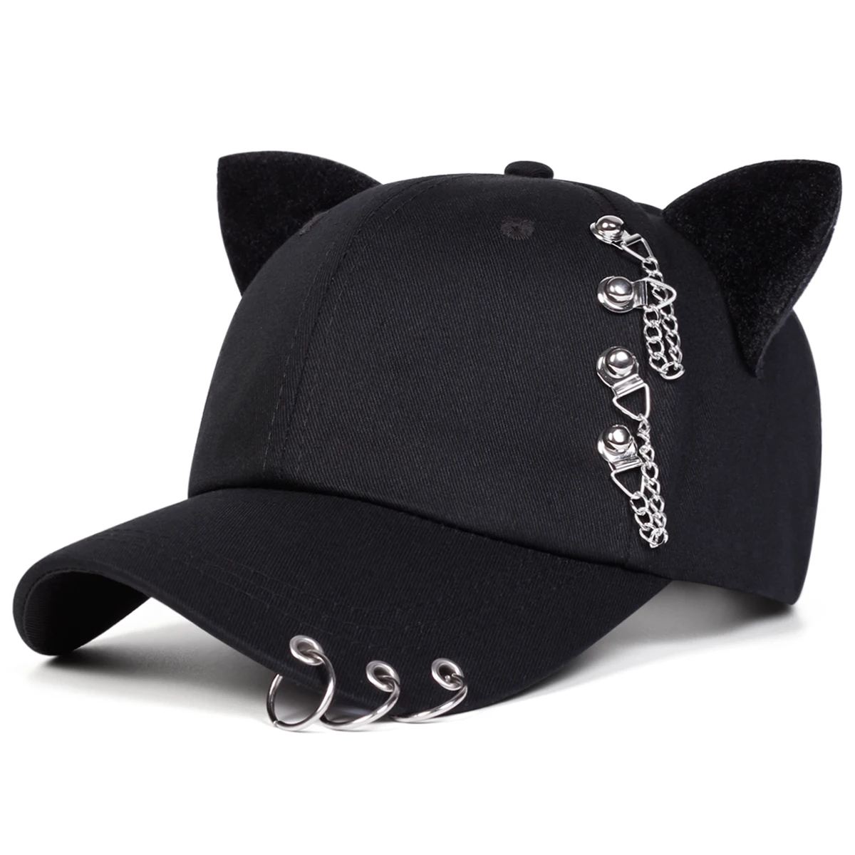 Unisex Cat Ear Chain Iron Ring Baseball Caps Spring Autumn Outdoor Adjustable Casual Hats Sunscreen Hat Sports Cap