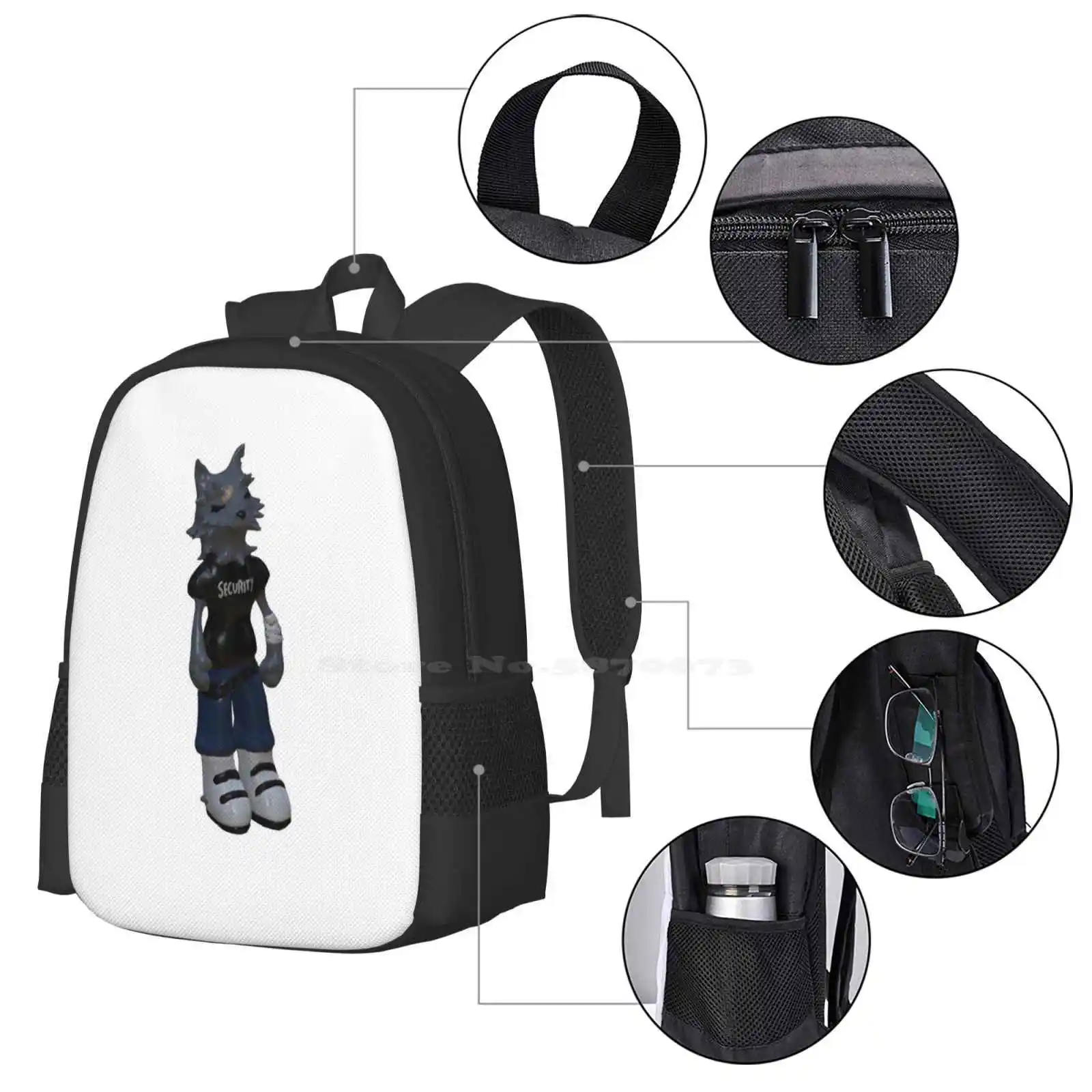 3d Wolf New Arrivals Unisex Bags Student Bag Backpack Wolf 3d Animated Hacker Y2k Ecco2k Security