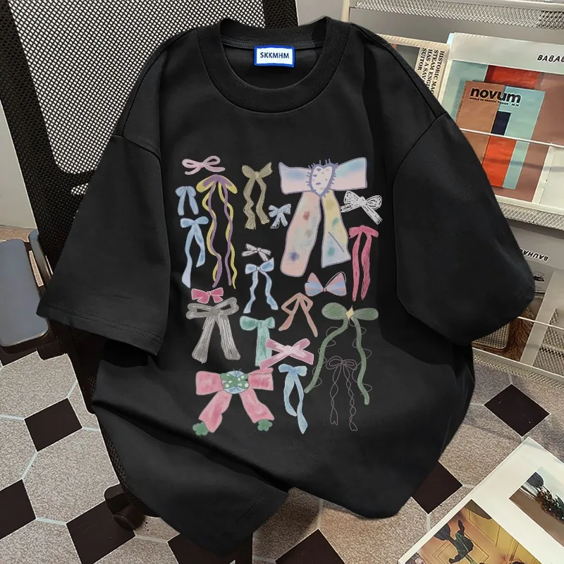 コットンデザインプリント女性の半袖 Tシャツミッドレングスヴィンテージ Tシャツ Y2k ファッショナブルな女性の服夏の多用途トップス