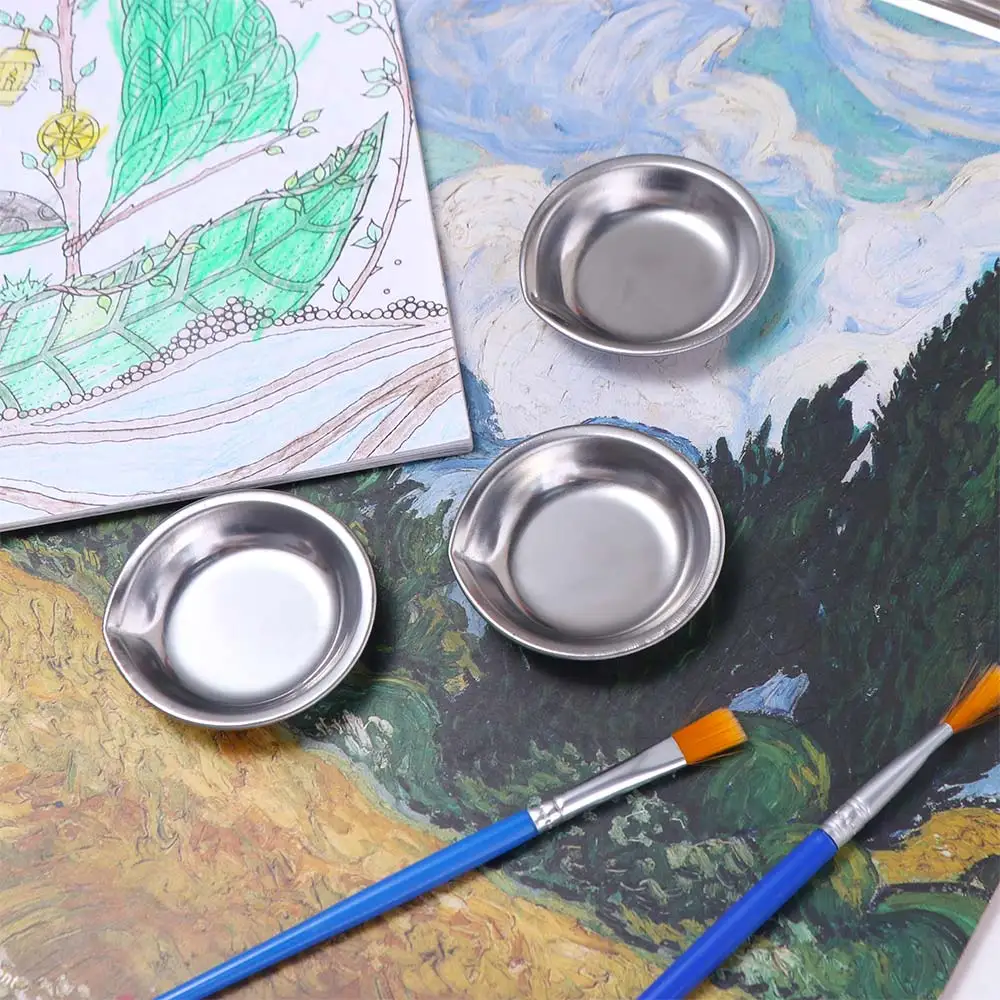 10pcs Stainless Steel Painting Color Bowls Reusable Mini Paint Color Mixing Cups Drawing Tablets Pallet Plate Pour Mouth Palette