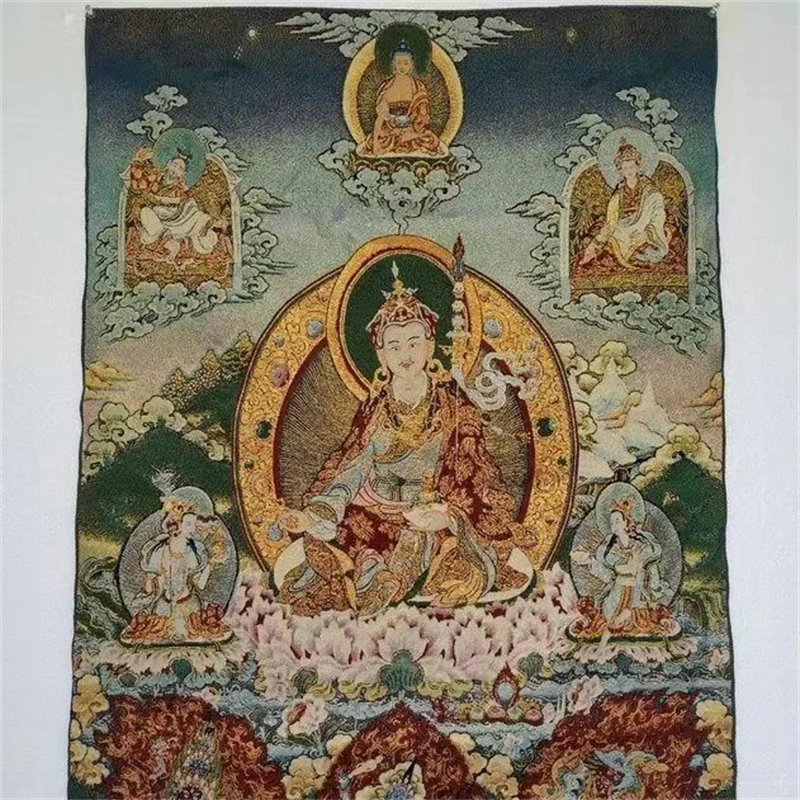 Thangka, embroidered brocade painting, Padmasambhava, exquisite home decoration, auspicious