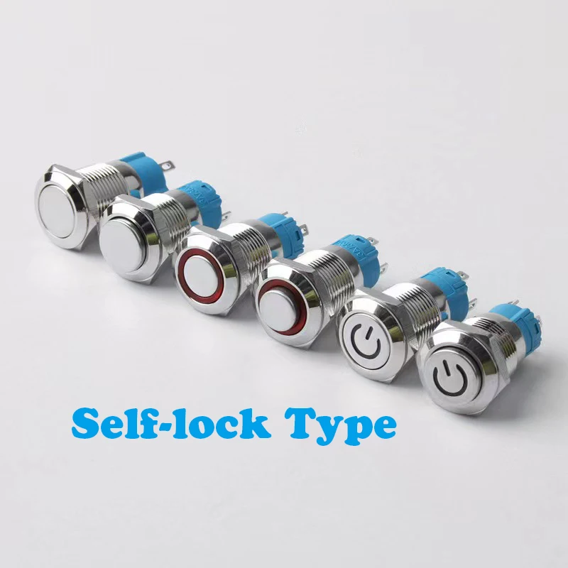 12mm 12-24v Electronics Chrome Pin Foot Led Light Metal Push Button Momentary Switch 12v 220v 24v 3v 6v 110V 5V LED Button