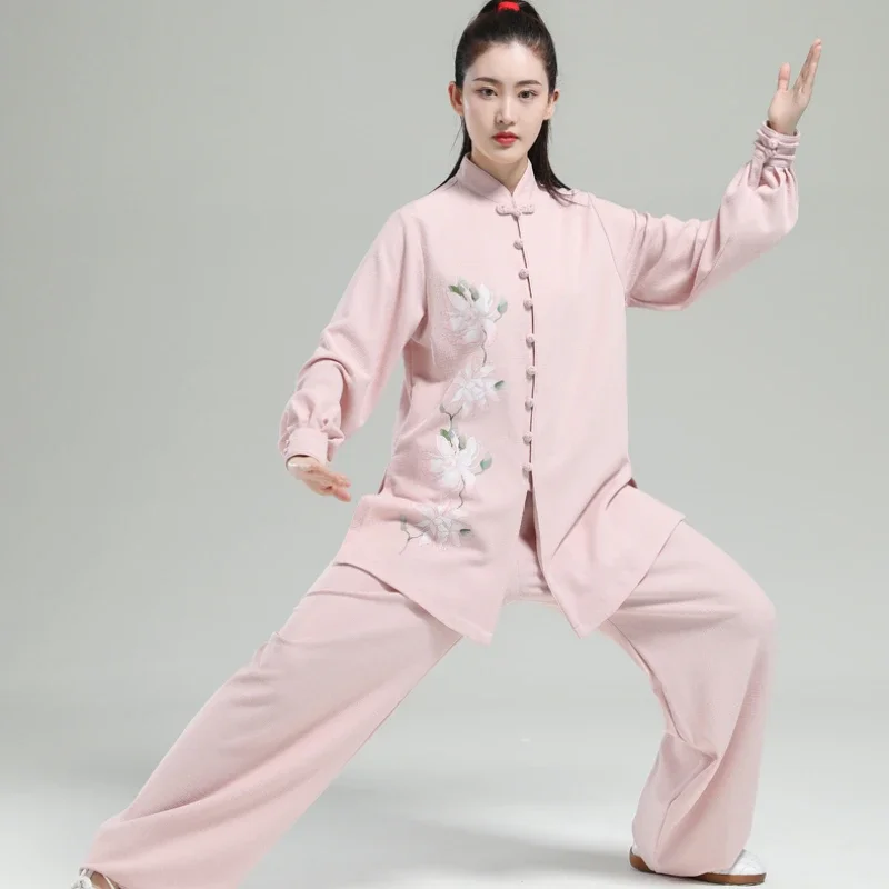 Tai Chi abbigliamento arti marziali uniformi Kung Fu addensato abbigliamento da allenamento abbigliamento da prestazione stampa loto donna rosa 2023