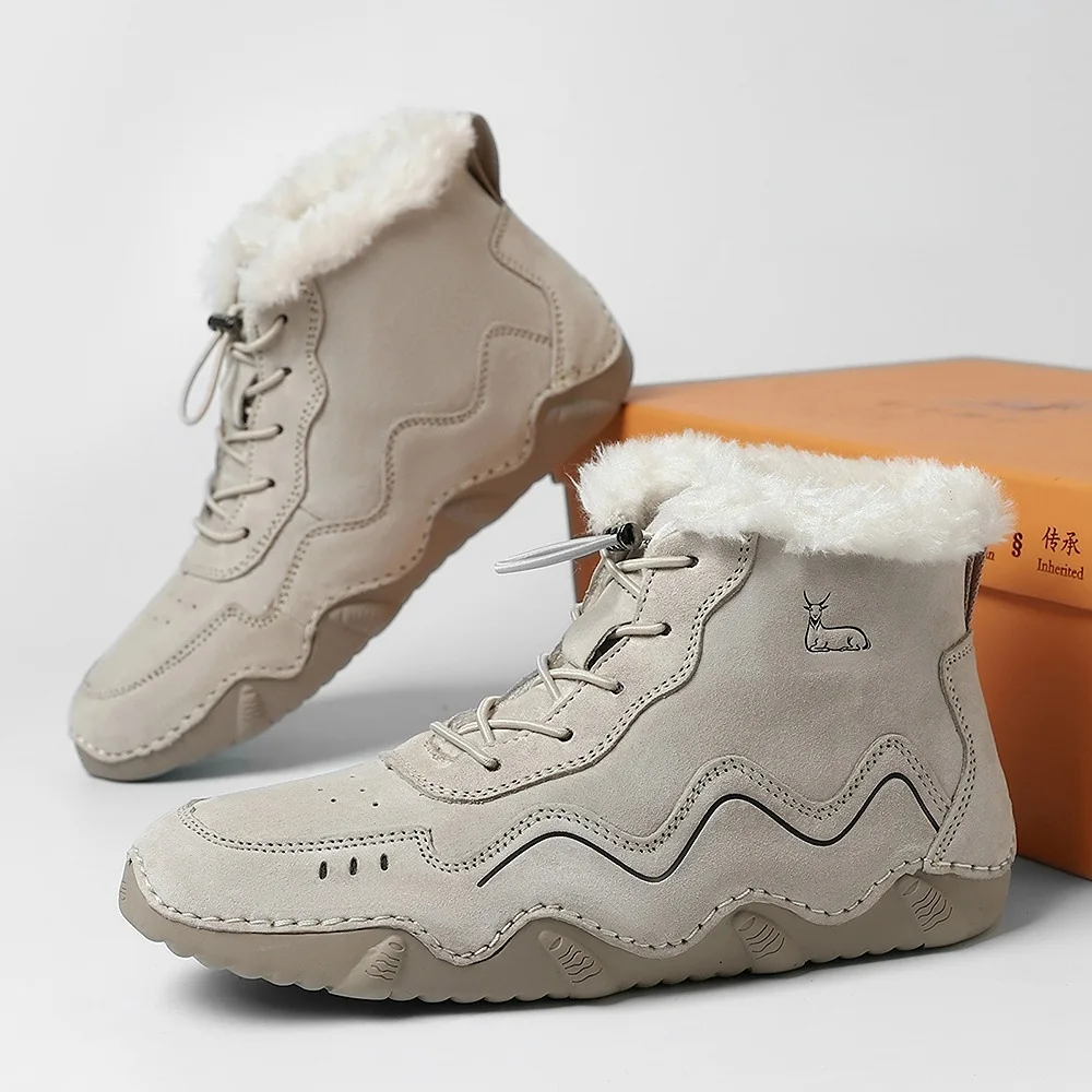 Womens Warm Leather Boots Plus Size High Top Cotton Shoes Non Slip Outdoor Casual Winter Snow Boots Durable