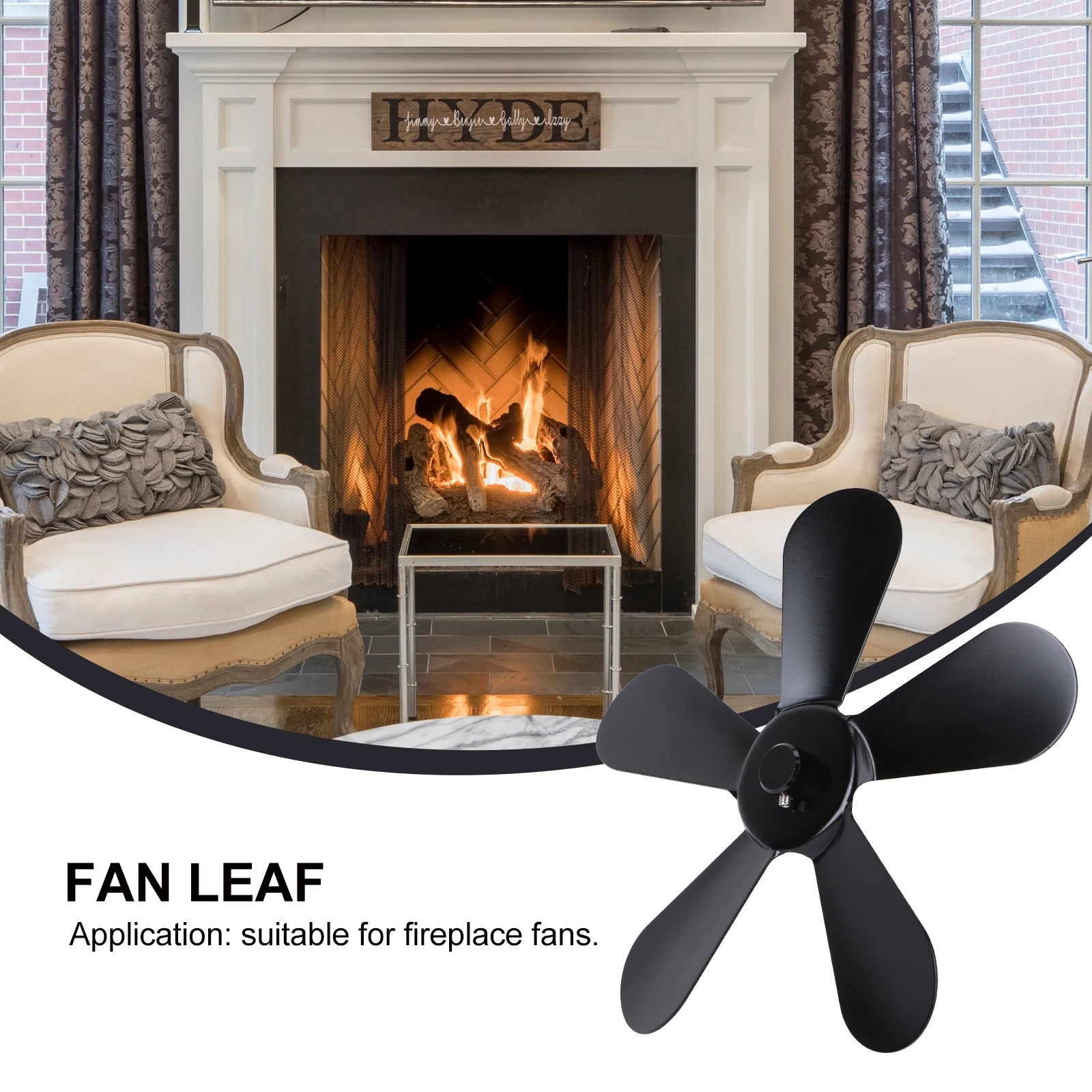 1pc Aluminum Fan For Fireplace Stove Heat Powered Silent Warm Air Circulator Metal Fan Blade Accessory Black