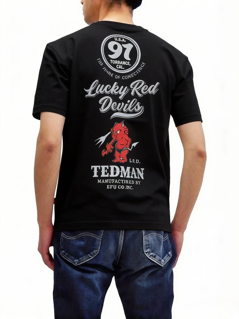 Tedman T-shirt TDSS-509 Tedman Logo Design F-Shokai Men's Short Sleeve Black and White T-shirt Unisex Short Sleeve