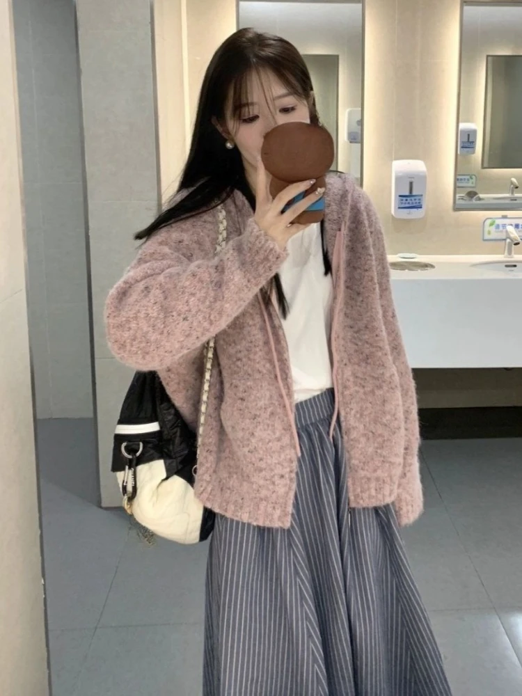 Harajuku doce retalhos camisola com capuz cardigan y2k estética feminina casual zíper solto pull femme outono grunge bolso topos