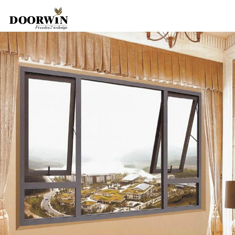 Doorwin Aluminum Alloy Frame Top Hung Casement Triple Glazed Balcony Window Chain Winder Aluminium Awning Windows