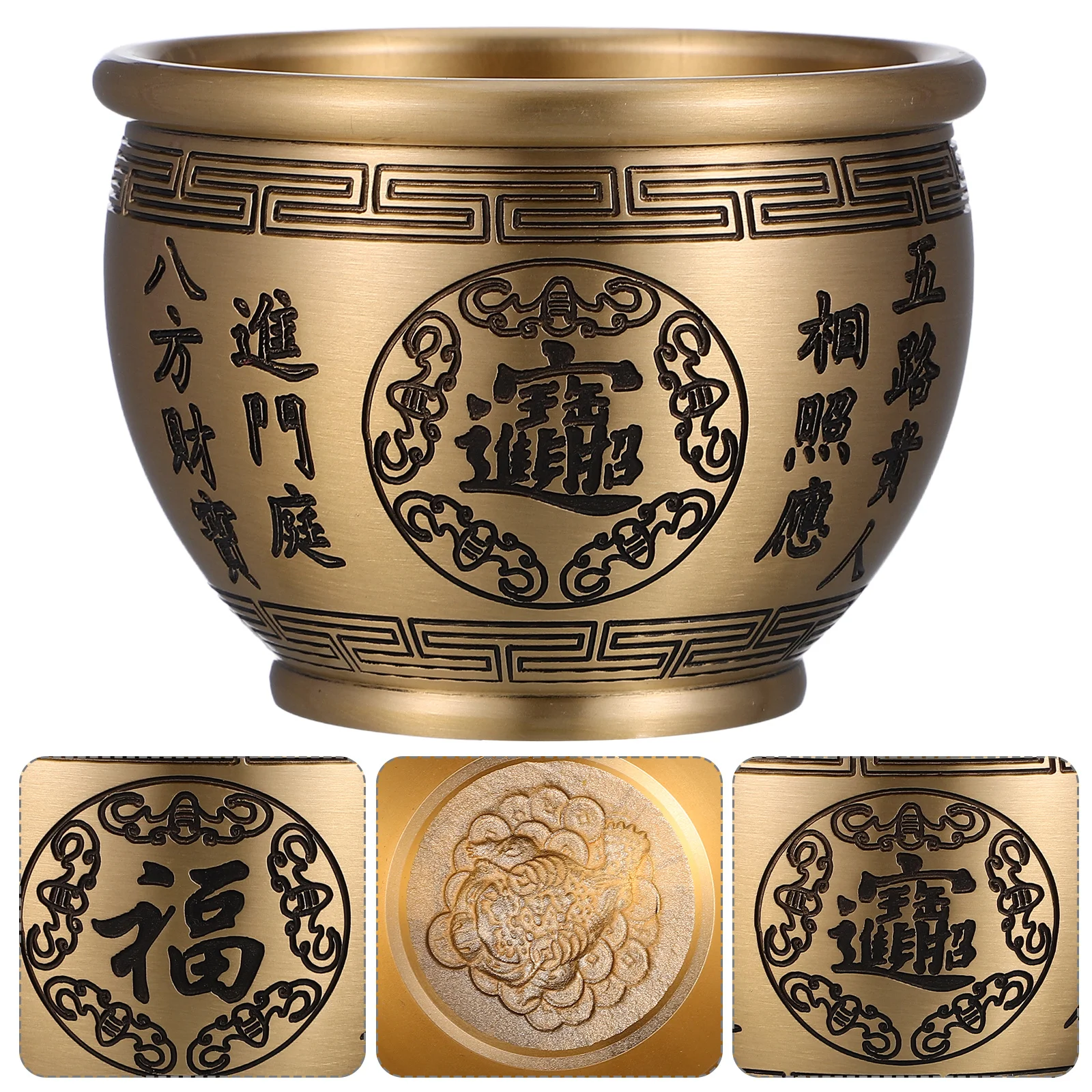 

Brass Feng Shui Bowl Sculpture Chinese Wealth Treasure Basin for Office Home Interior Decor Prosperity Enhancement