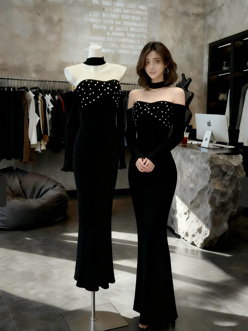 

Pure Desire Sexy Knitted Tube Dr Women's High Waist Body a Wrap around Skirt Long Sve Casual Wear Slim Fit Sle