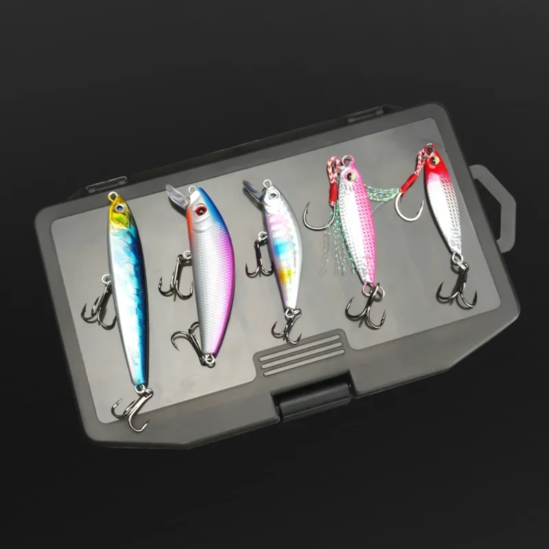 DEUKIO 5pcs/Box Fishing Lures Kit Sinking Minnow Iron Plate Trout Artificial Bait Crank Bait Bass Fishing Tackle with Box