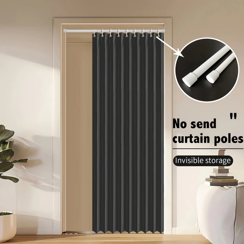 1Minimalist Style Folding Door Curtain - Windproof Partition Strap with Hook and Storage Strap, Modern Polyester Decor Suitable
