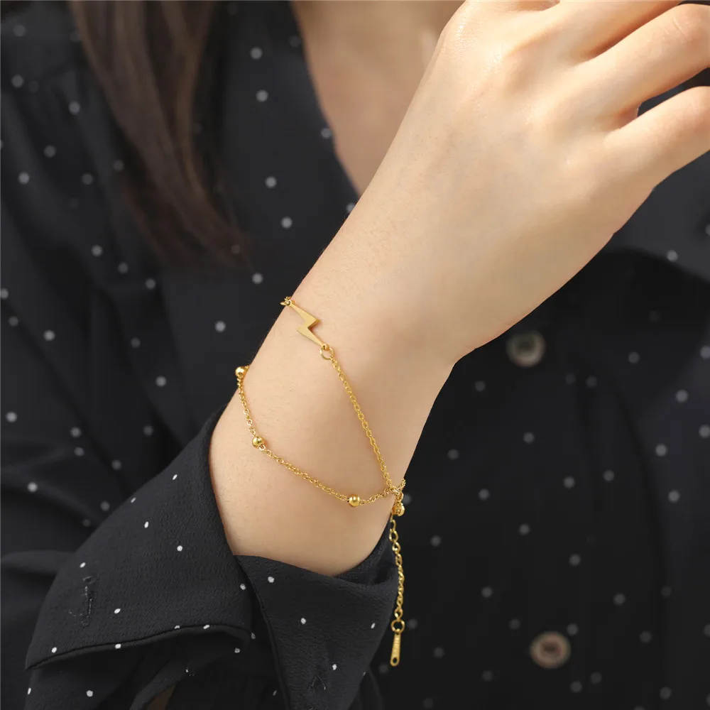 Cazador Goldfarbene Blitz-Charm-Armbänder für Damen, Edelstahl, Wachsseil-Armband, Schmuck, Geburtstagsgeschenke, 2026, trendig – Detail 8