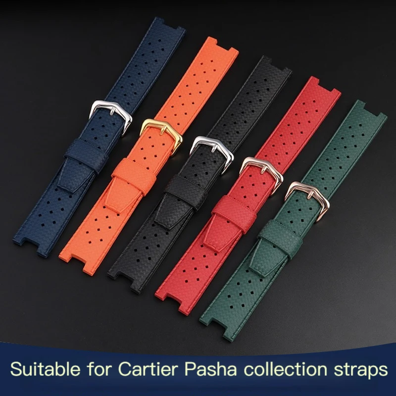 20 22mm Concave interface rubber strap for Cartier Pasha notch watch band bracelet male Waterproof and Sweatproof accessories