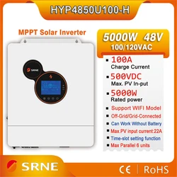 ソーラーハイブリッドインバーターsrne,5000w,48v,120v,pv max,入力500vdc,純粋な正弦波,グリッド/グリッドタイインバーター,mp100a充電電流