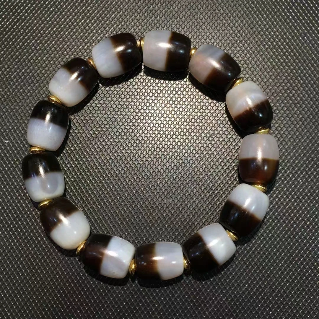 XC02 Fine Dzi Beads Bracelet 15*12mm Black and White Color Natural Agate Ji Powerful Amulet Collectible High Quality