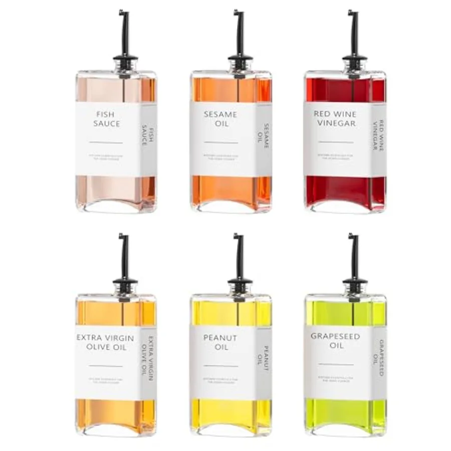 

Набор дозаторов для кухонных масел: бутылки для оливкового масла и уксуса, дозатор для соевого соуса - 6 предметов, прочный и стильный дизайн