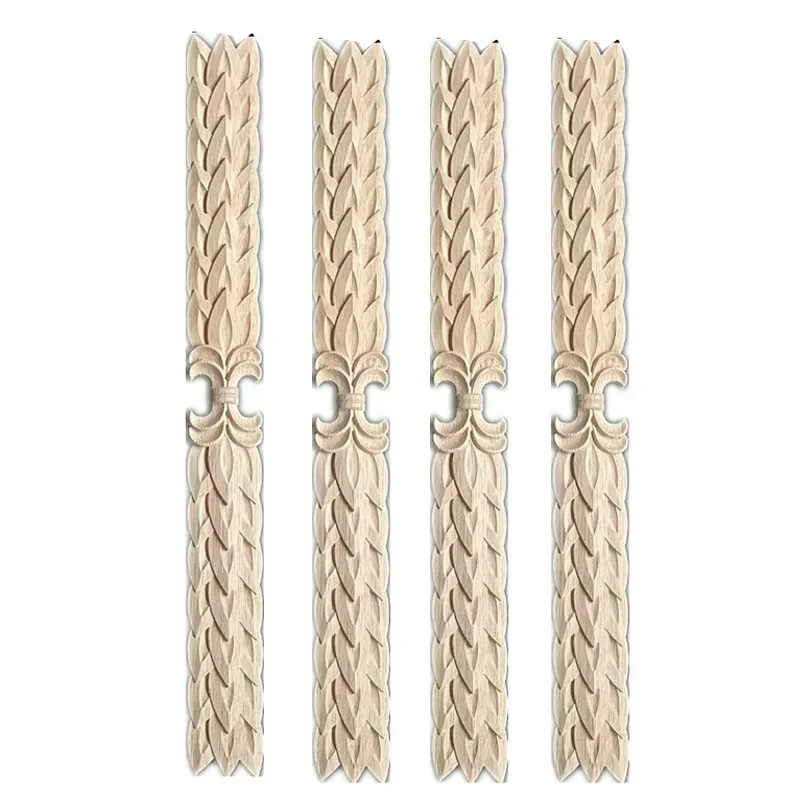 4PCS 40cm Wood Carving European Floral Pattern Patch Furniture Door Flower Background Wall Cupboard Decoration Ornaments