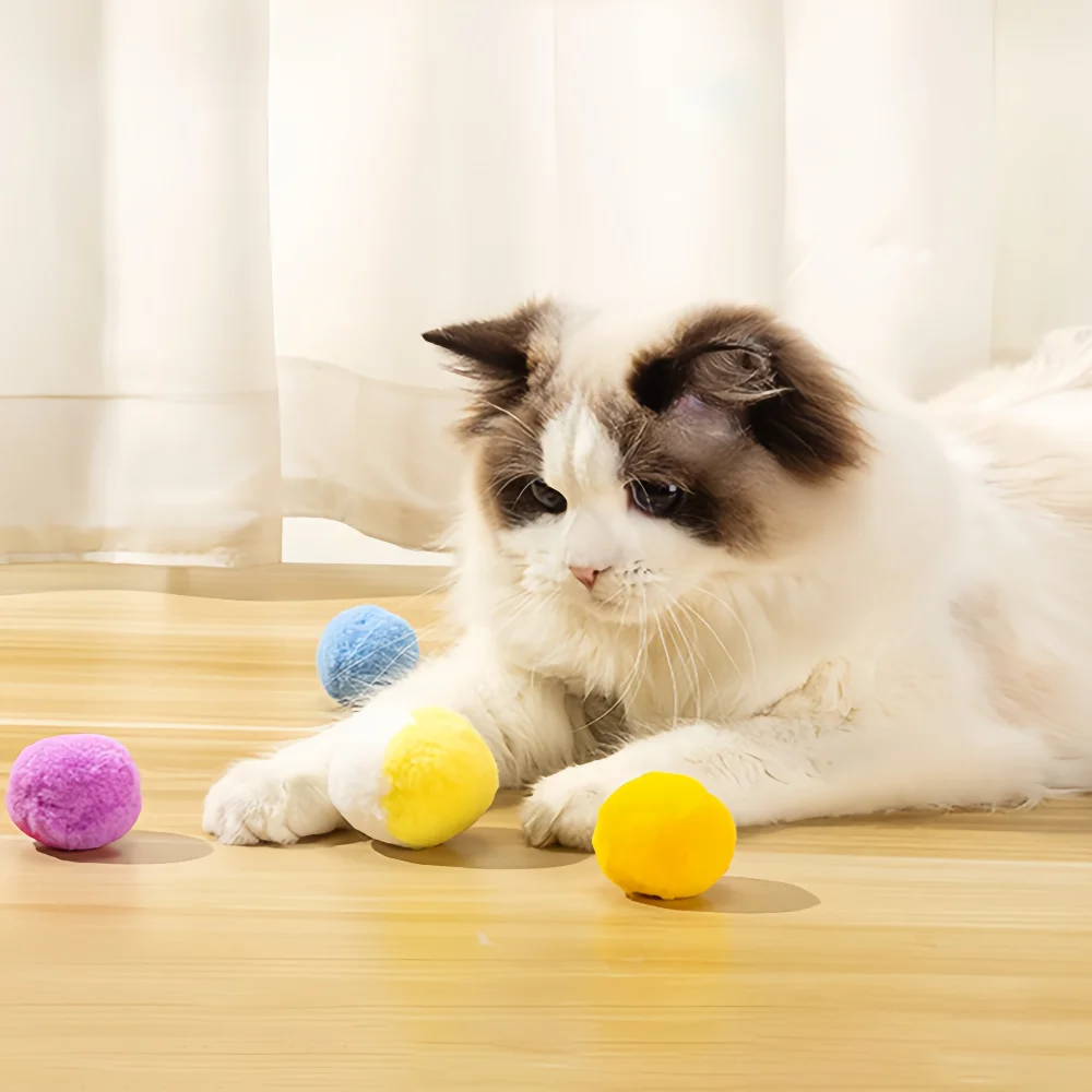 12-teiliges Set Geräuschlose Springende Plüsch-Katzenbälle: Selbstspielendes Spaßspielzeug mit Weicher Textur, Fördert Unabhängiges Spielen und Linderung von Langeweile