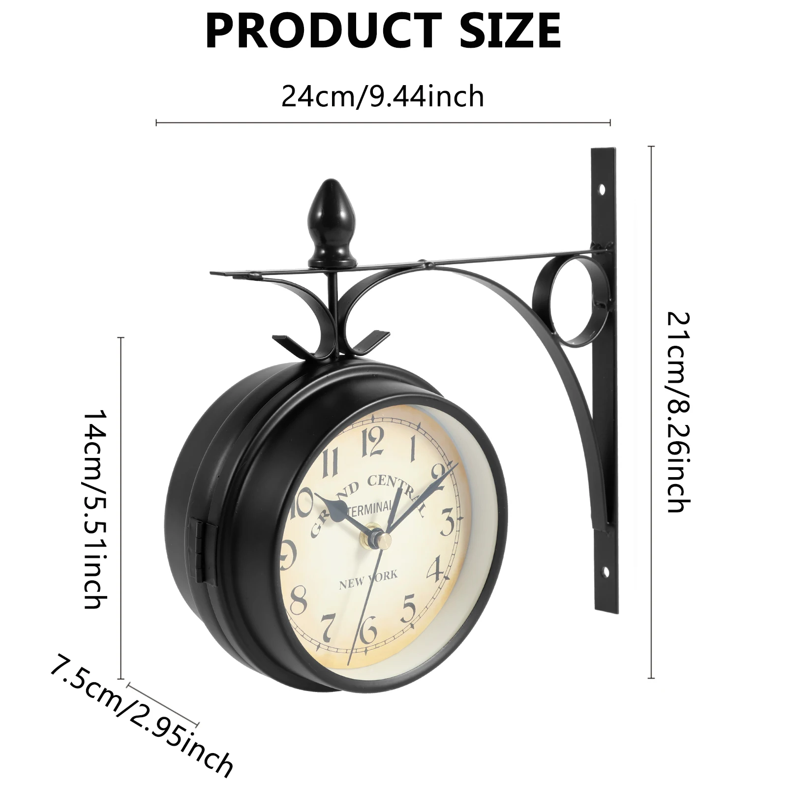EuropeanVintage Clock Double Sided Wall Clock with Wall Mounting Kit for Home Bedrooms Wall Clock silent indoor Study Wall Decor
