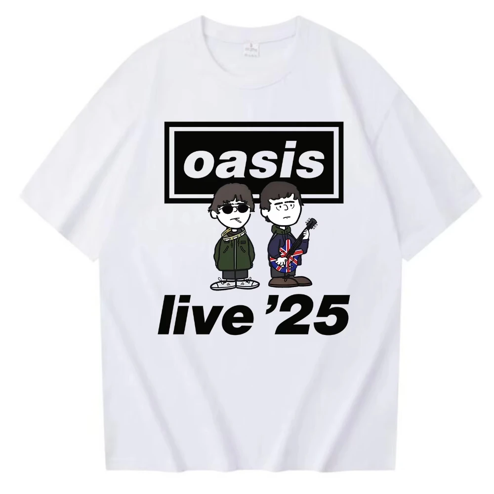 Koszulka zespołu rockowego O-Oasis z trasy Live 25, damska, męska, z nadrukiem kreskówkowym, vintage, oversize, wysokiej jakości bawełna, krótki rękaw.