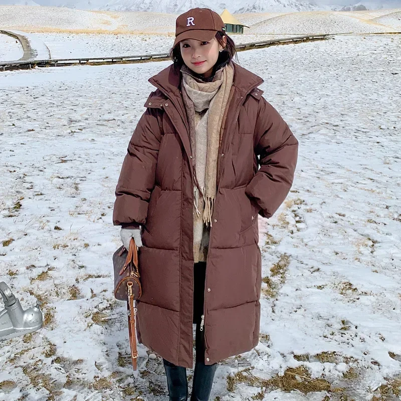 

Long Down Cotton Jacket Women's Warm Overcoat Korean Hooded Loose Casual Snow Wear Coat Female Windproof Parkas Outwear