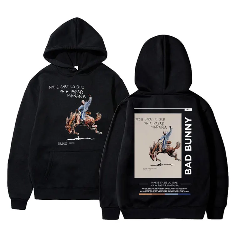 

Vintage Rapper Bad Bunny Nadie Sabe Lo Que Va A Pasar Mañana Hoodies Men Hip Hop Long Sleeve Oversized Hoodie Men's Streetwear