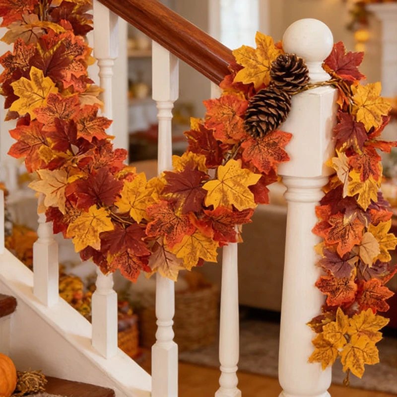 2/4/10M Rattan-Kunstblätter Künstliche Ahornblatt-Girlande Herbstdekoration Rattan für Thanksgiving Halloween Künstliche abgefallene Blätter – Detail 7