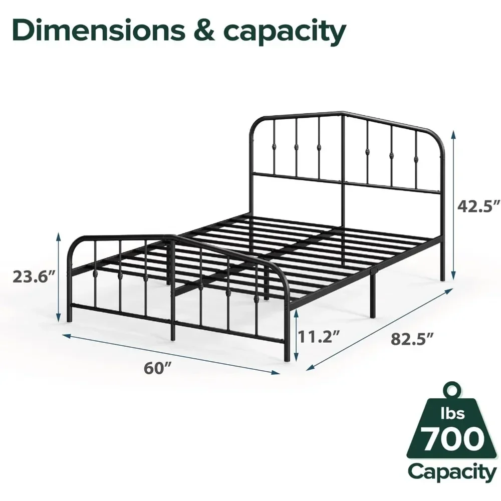 Heidi 금속 플랫폼 침대 프레임, 스틸 매트리스 파운데이션, 머리판 및 발판이 있는 침대 프레임, 박스 필요 용수철, 쉬움