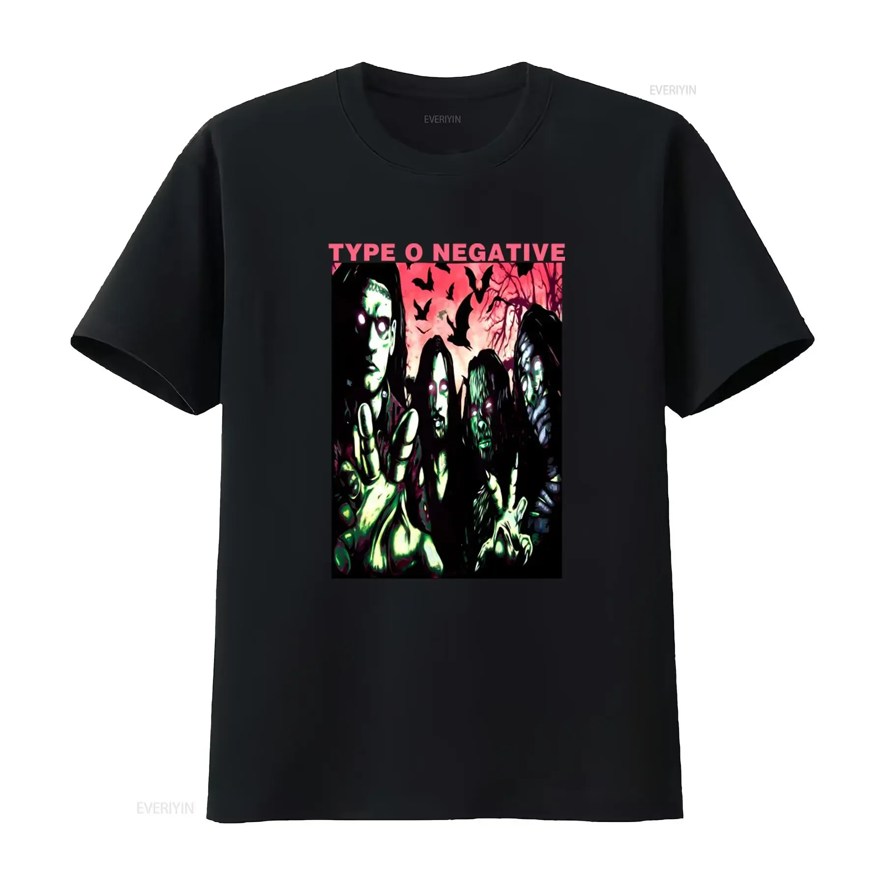 Type O Negative Halloween New Black T Shirt Gothic Horror Design with Creepy Figures and Bats vintage Washed Soft Stretched