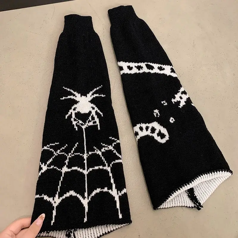 Y2K Spider Web Goth Harajuku Leg Warmer JK Uniform Accessories Pile Socks Knitted Stockings for Women Emo Punk Knee High Socks