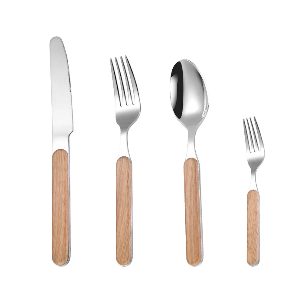 

4Pcs Wood H Stainless Steel Cutlery Set Retro Tableware Travel Spoon Fork Knife Kitchen Bar Accessories