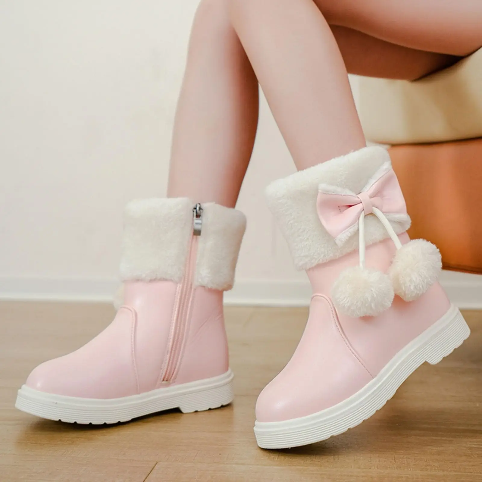 

Winter Girl Boots Fashion Versatile Long Tube Shoes Comfort Casual Cotton Boots Warm Princess Girl Shoe Plush Snow Boot